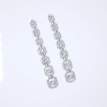 Exquisite Bridal Sparkle: Long Swarovski Crystal Dainty Statement Earrings, Long Bridal Jewelry, Bridal Earrings, Crystal Bridal Earrings Cz